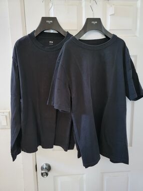 2 Uniqlo Black Long Sleeve & Short Sleeve Crewneck Tee Set